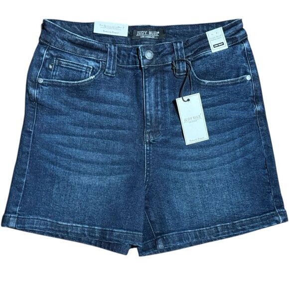 Judy Blue High Rise Jean Shorts Dark Wash Back Flap Pocket Stretch Denim NWT - Picture 10 of 11